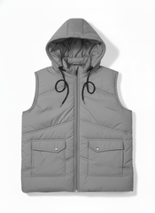 Sleeves Less Grey  Double Pocket Puffer Jacket For Male & Female