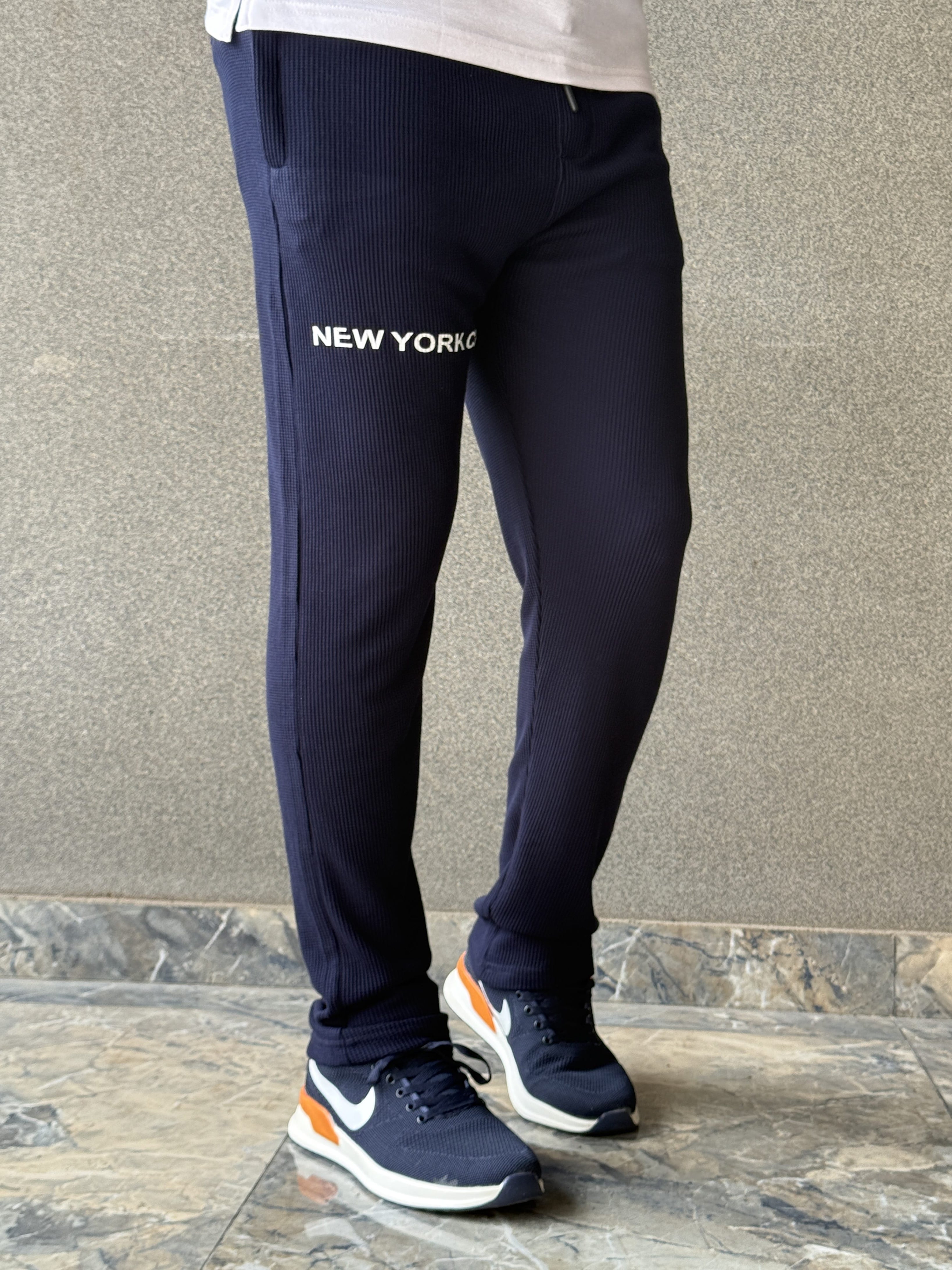 Men's Imported NY Navy Blue  Jacquard Trousers - button & threads