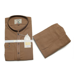 Men’s Embrioded Shalwar Qameez- Mid Brown-BC1028 - button & threads