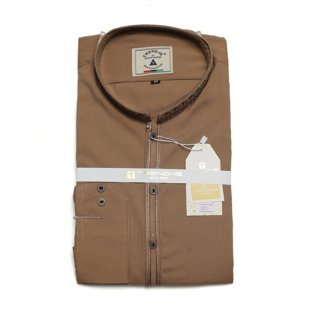 Men’s Embrioded Shalwar Qameez- Mid Brown-BC1028 - button & threads