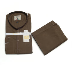 Men’s Embrioded Shalwar Qameez-Dark Brown-BC1027 - button & threads