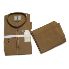 Men’s Embrioded Shalwar Qameez- Coffee Brown-BC1029 - button & threads