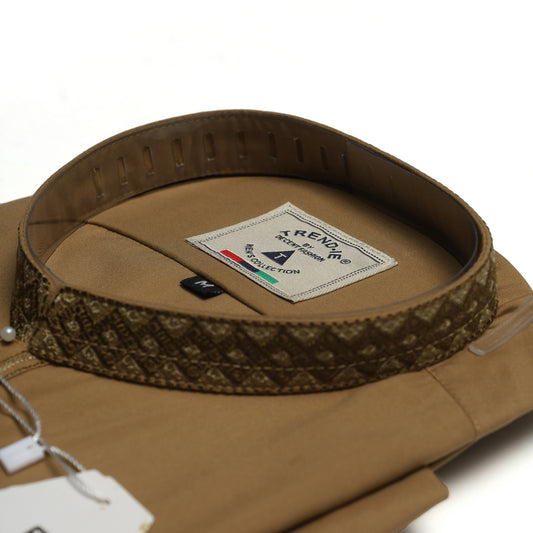Men’s Embrioded Shalwar Qameez- Coffee Brown-BC1029 - button & threads