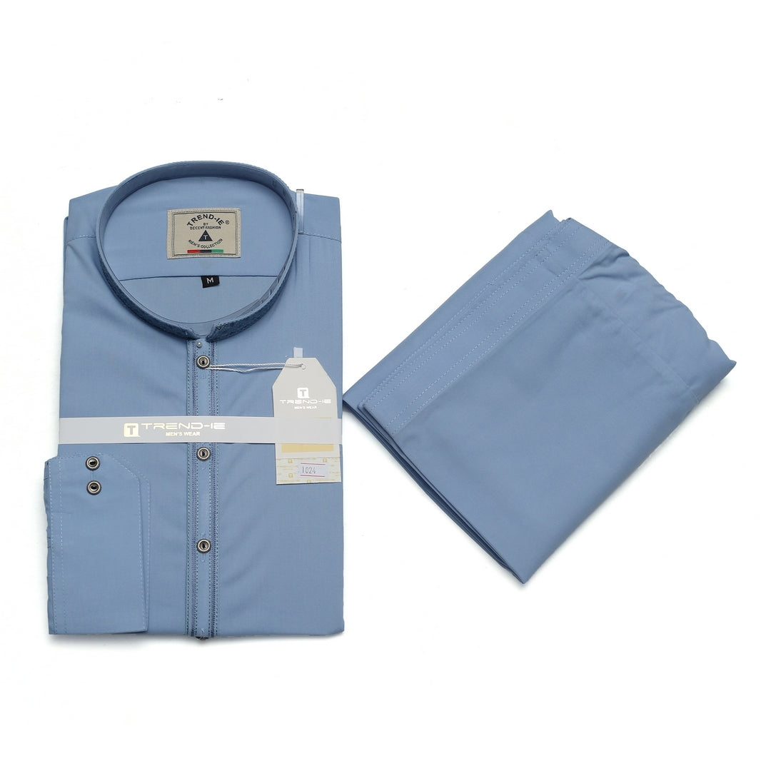 Men’s Embrioded Shalwar Qameez- Sky -BC1024 - button & threads