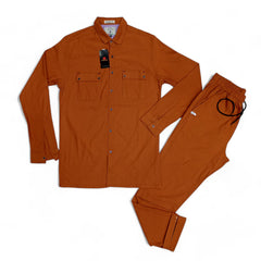Men Stretchable Safari Suit-Khaki - button & threads