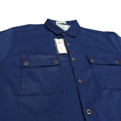 Men Stretchable Safari Suit- Navy Blue - button & threads
