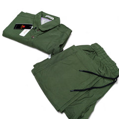 Men Stretchable Safari Suit- Dark Olive Green - button & threads