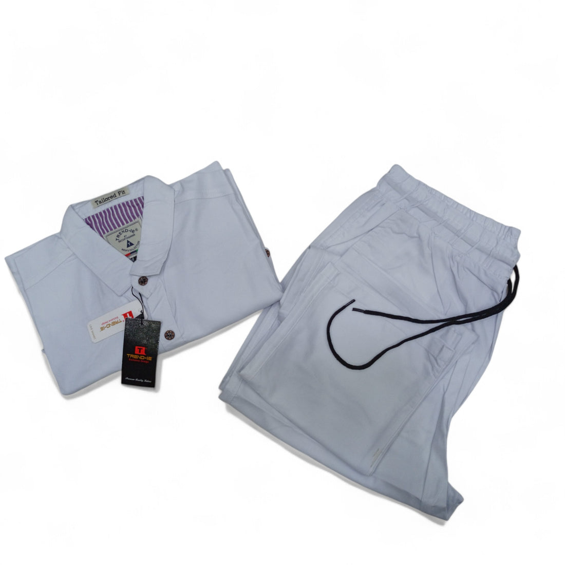 Men Stretchable Safari Suit-Jet White - button & threads