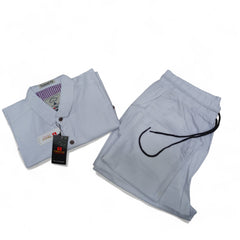 Men Stretchable Safari Suit-Jet White