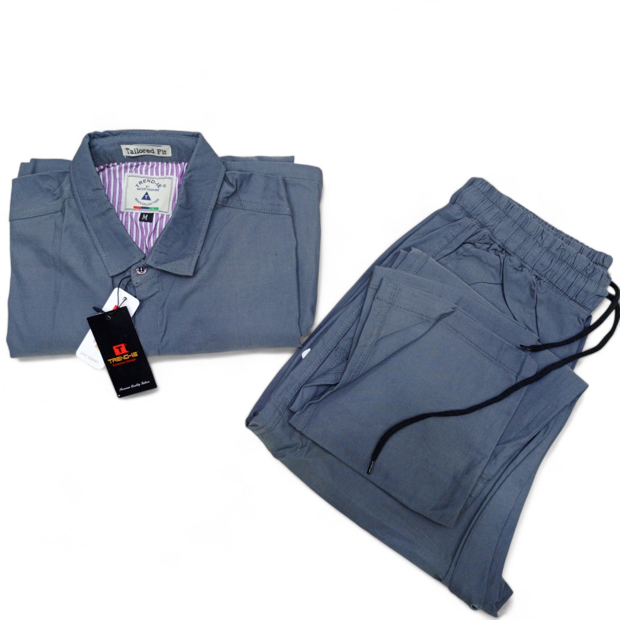 Men Stretchable Safari Suit-Dark Grey - button & threads