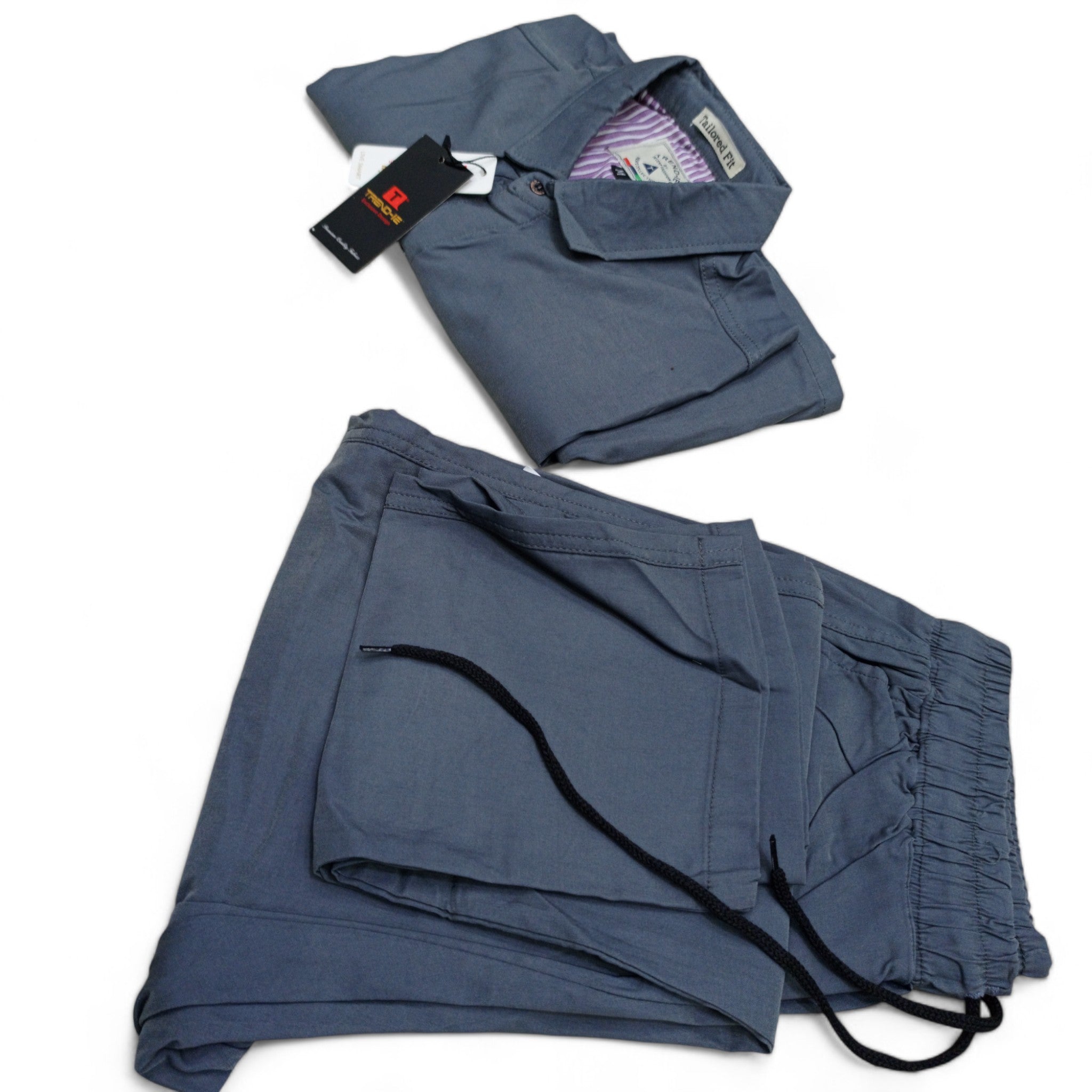 Men Stretchable Safari Suit-Dark Grey - button & threads