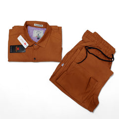 Men Stretchable Safari Suit-Khaki - button & threads