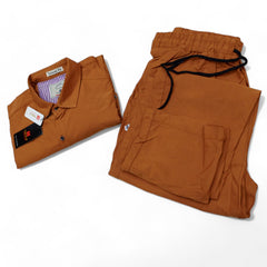 Men Stretchable Safari Suit-Khaki - button & threads