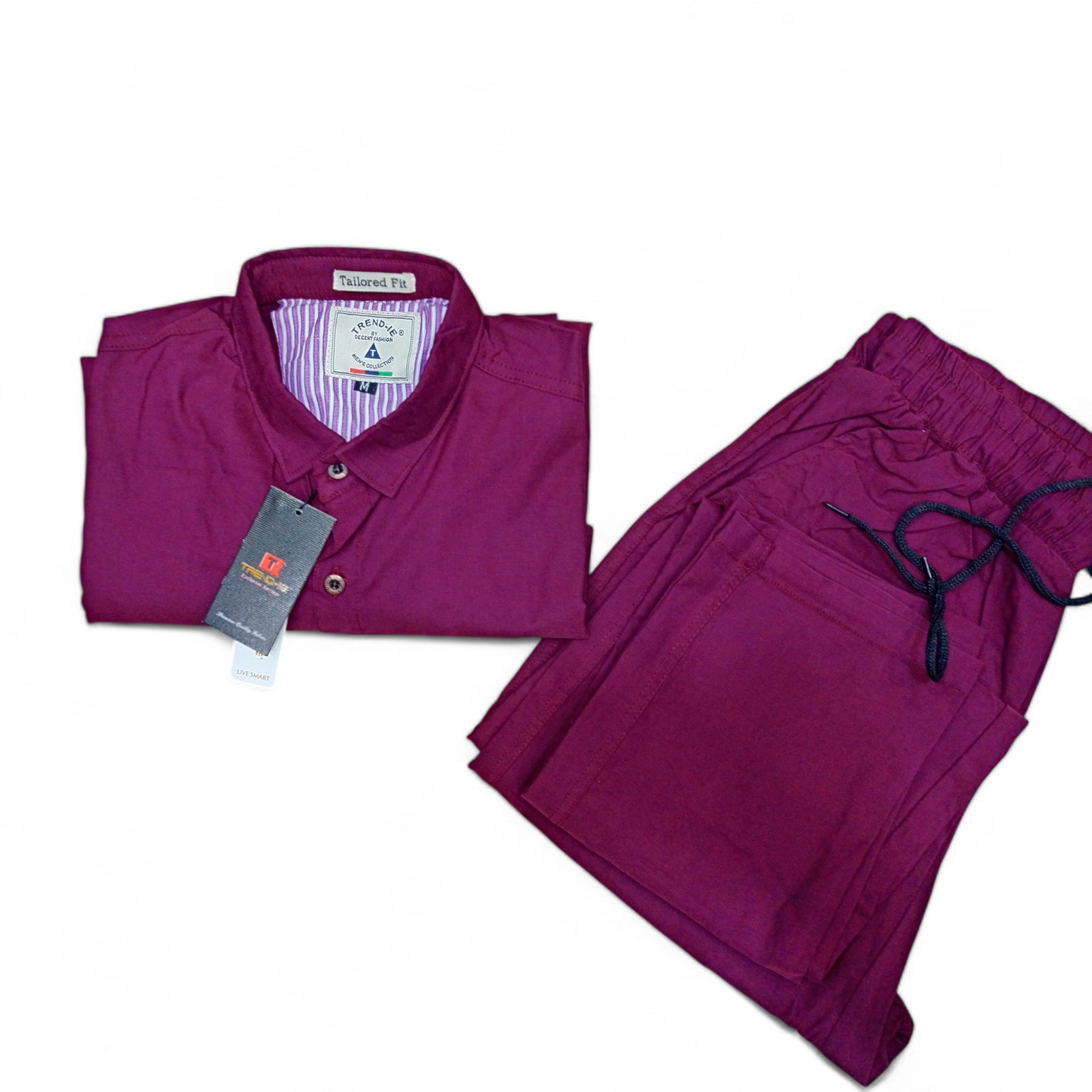 Men Stretchable Safari Suit-Burgunday/Mehroon - button & threads
