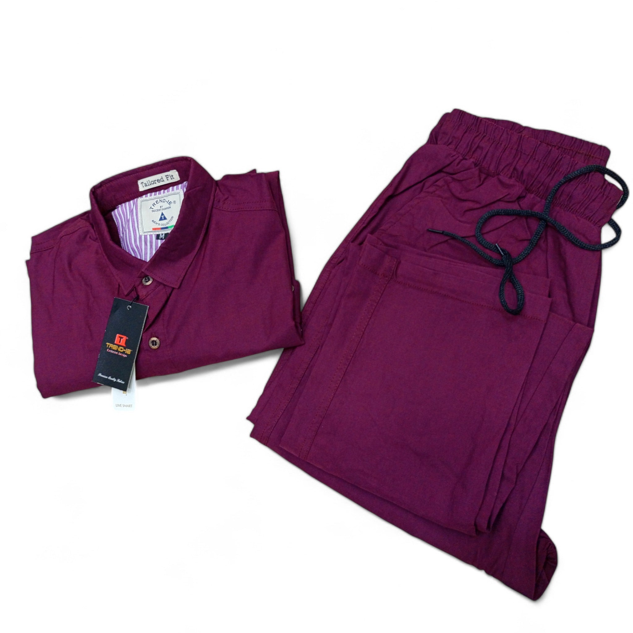 Men Stretchable Safari Suit-Burgunday/Mehroon - button & threads