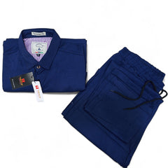 Men Stretchable Safari Suit- Navy Blue - button & threads