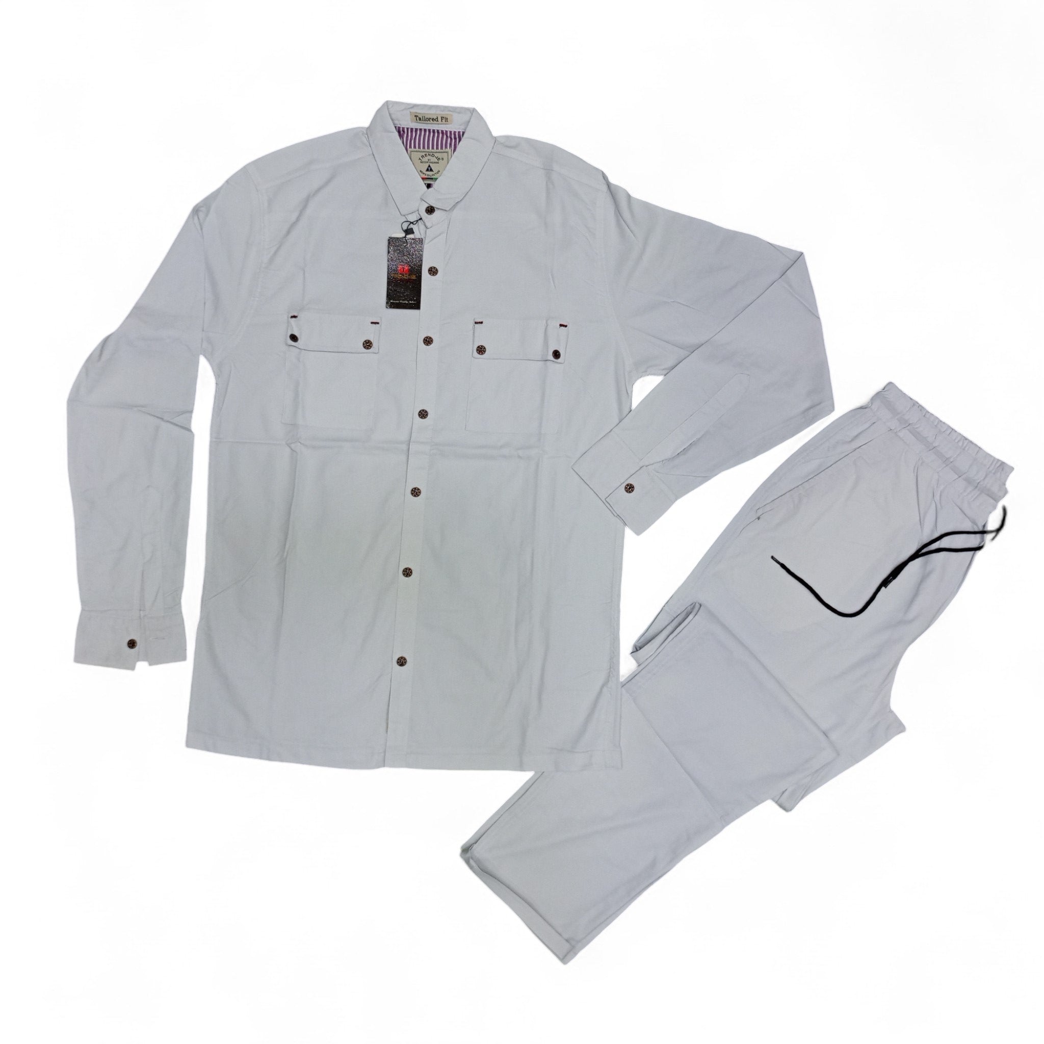 Men Stretchable Safari Suit-Jet White - button & threads