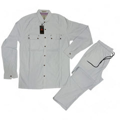 Men Stretchable Safari Suit-Jet White