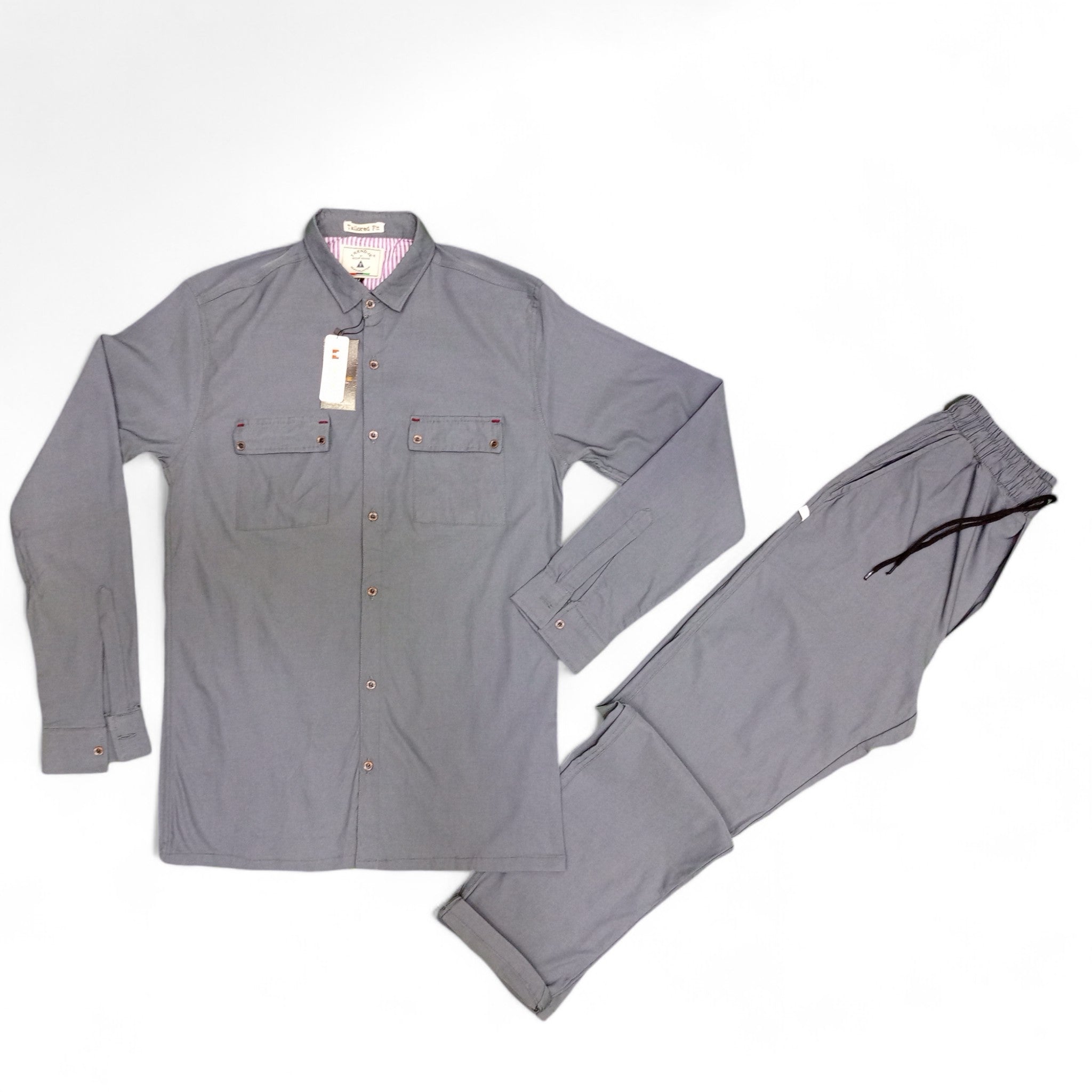 Men Stretchable Safari Suit-Dark Grey - button & threads