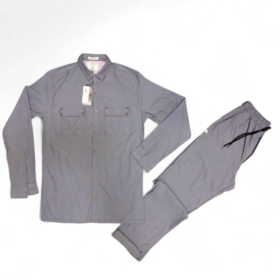 Men Stretchable Safari Suit-Dark Grey - button & threads