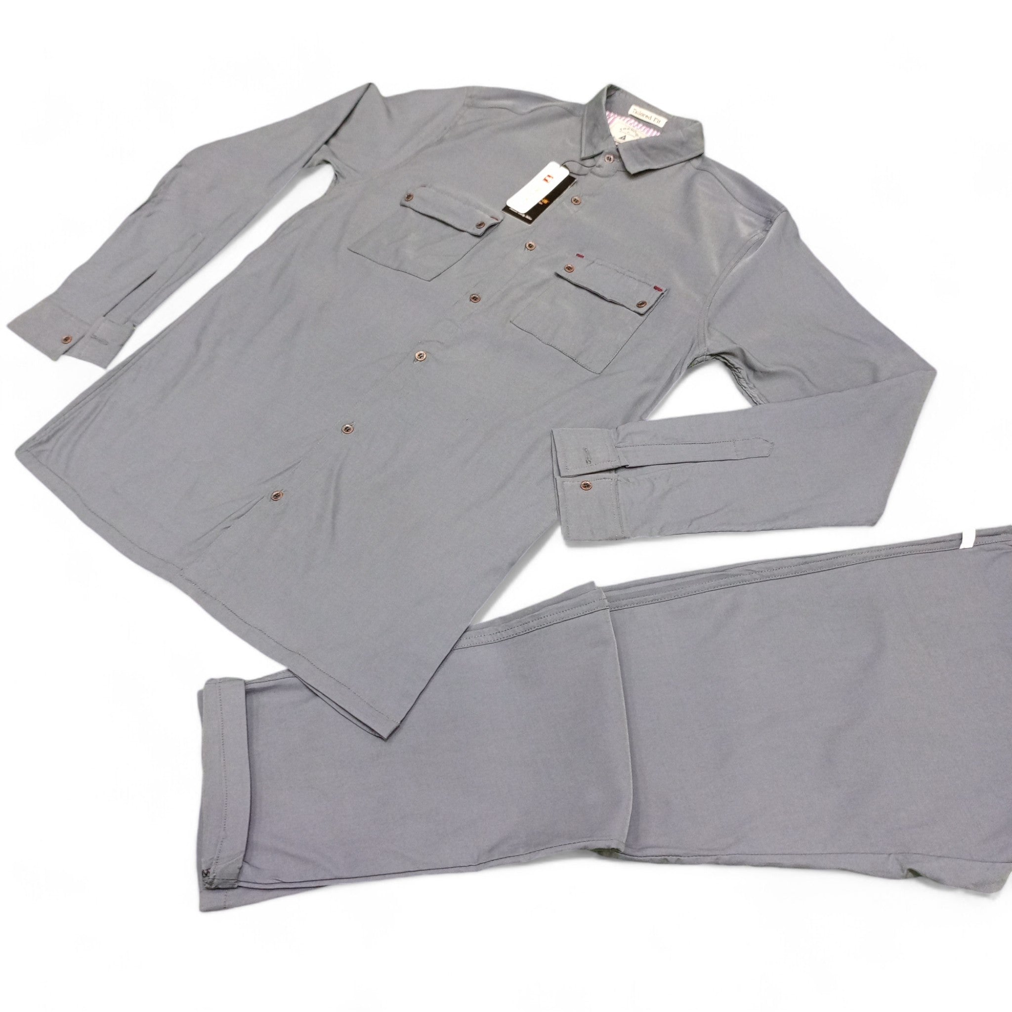 Men Stretchable Safari Suit-Dark Grey - button & threads