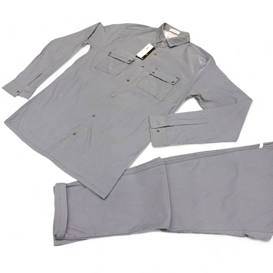 Men Stretchable Safari Suit-Dark Grey - button & threads