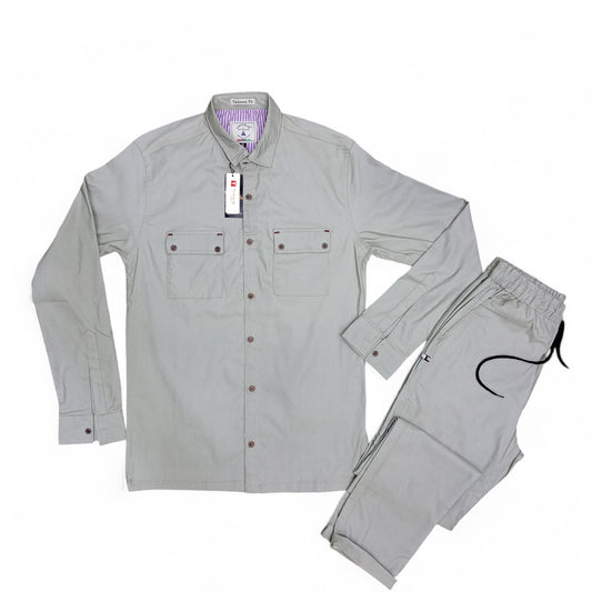 Men Stretchable Safari Suit- Light Olive Green