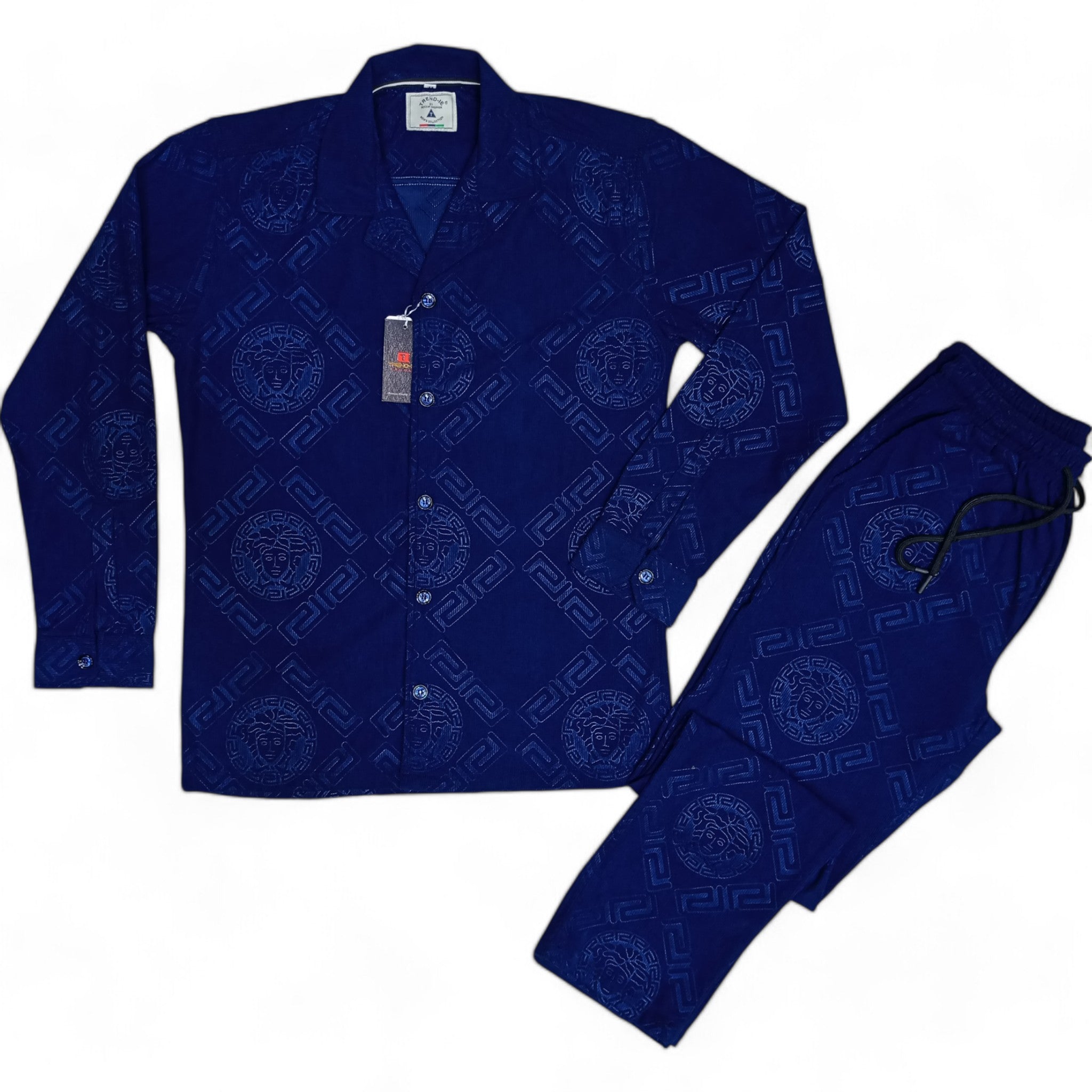 Men China Cotrai Safari Suit- Navy Blue -Ve-sachi - button & threads
