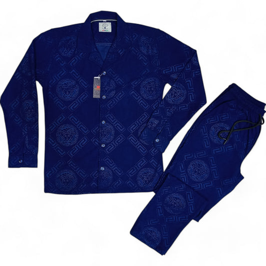 Men China Cotrai Safari Suit- Navy Blue -Ve-sachi