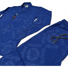 Men China Cotrai Safari Suit- Navy Blue -Ve-sachi