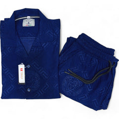 Men China Cotrai Safari Suit- Navy Blue -Ve-sachi