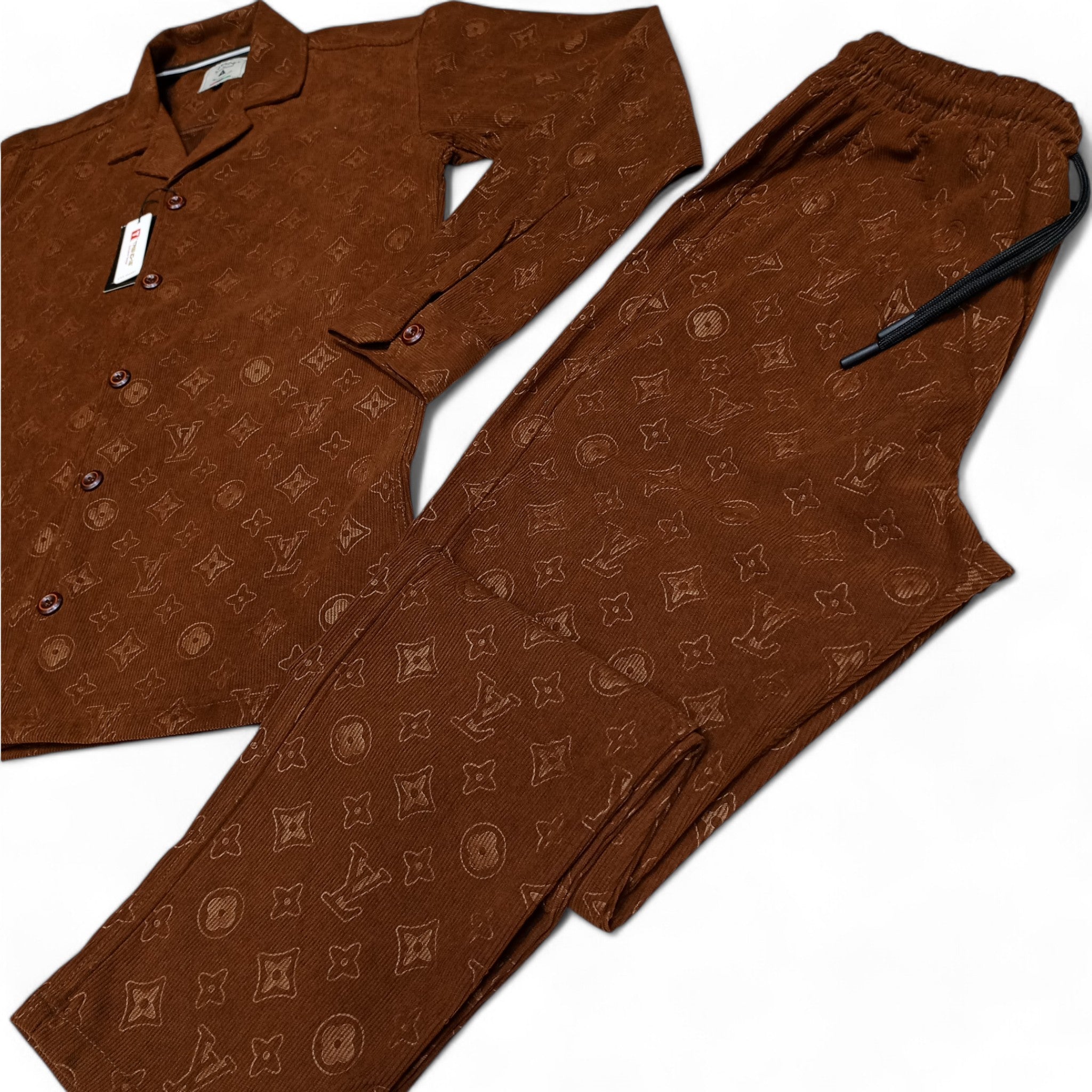 Men China Cotrai Safari Suit- Coffee Brown L-V - button & threads