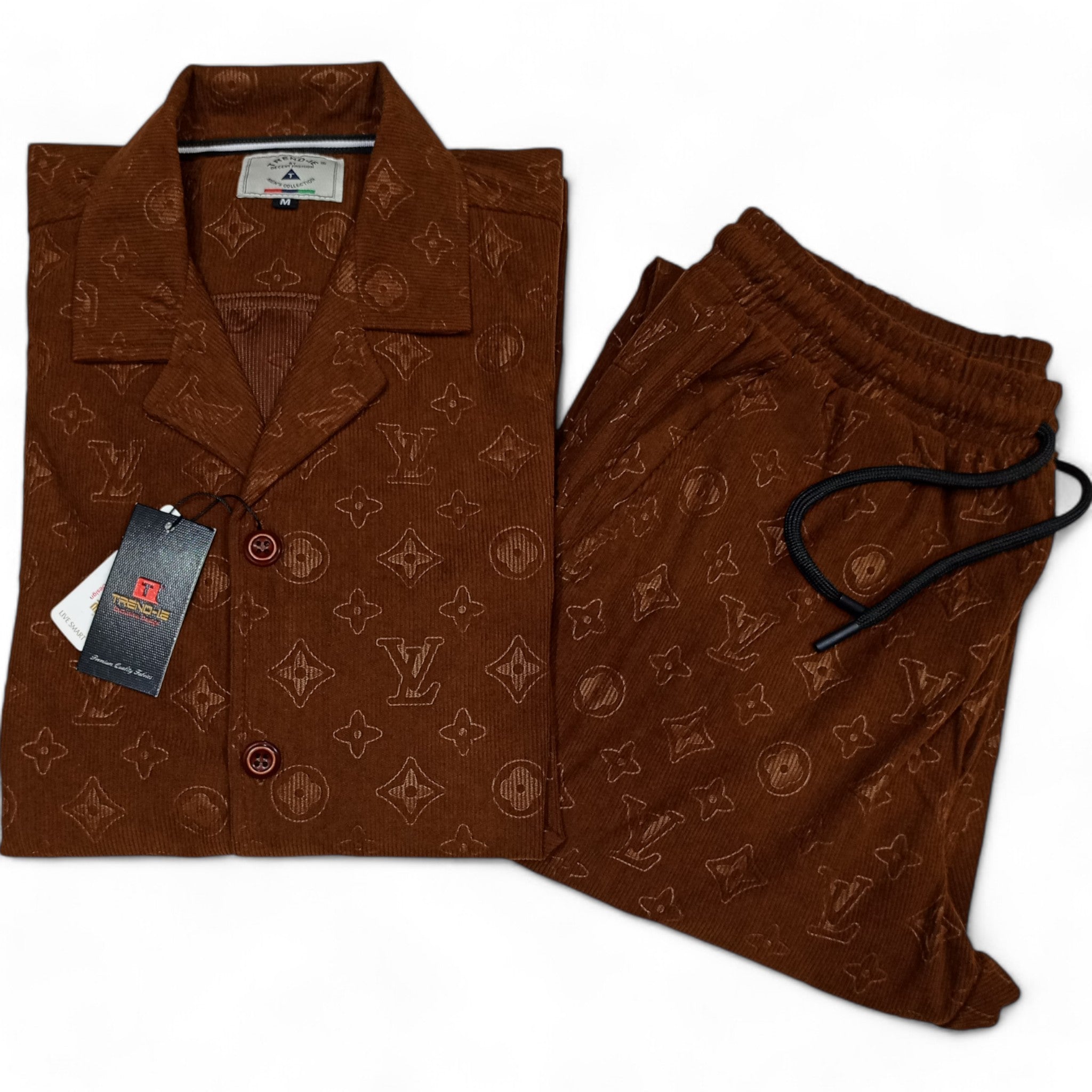 Men China Cotrai Safari Suit- Coffee Brown L-V - button & threads