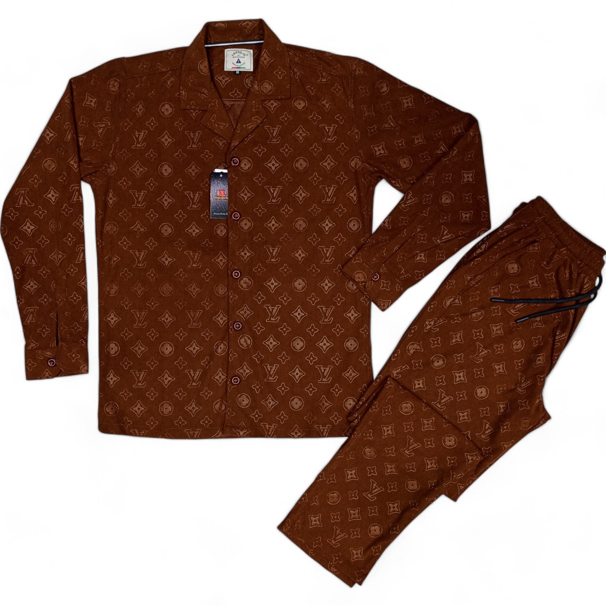 Men China Cotrai Safari Suit- Coffee Brown L-V - button & threads