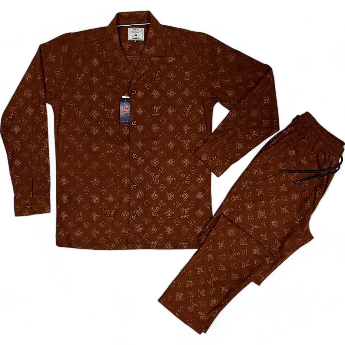 Men China Cotrai Safari Suit- Coffee Brown L-V - button & threads