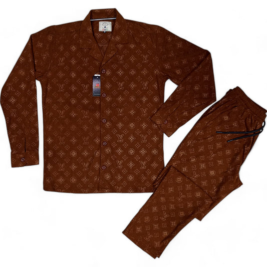 Men China Cotrai Safari Suit- Coffee Brown L-V