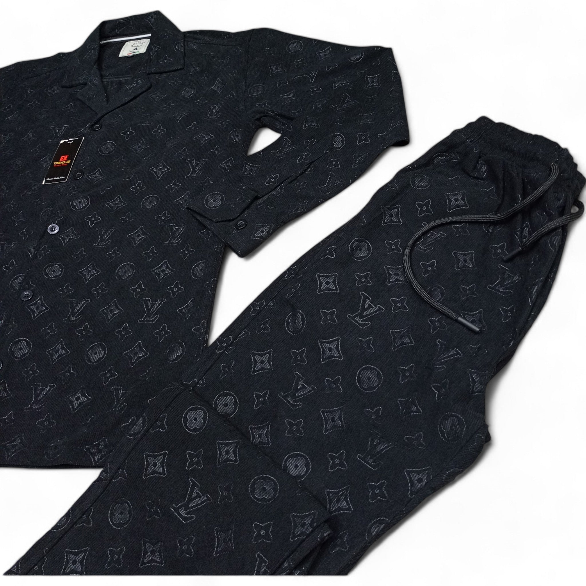 Men China Cotrai Safari Suit- Jet Black L-V - button & threads