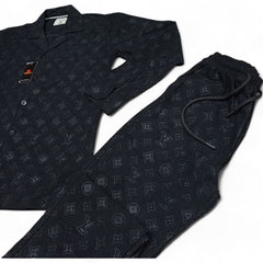 Men China Cotrai Safari Suit- Jet Black L-V - button & threads