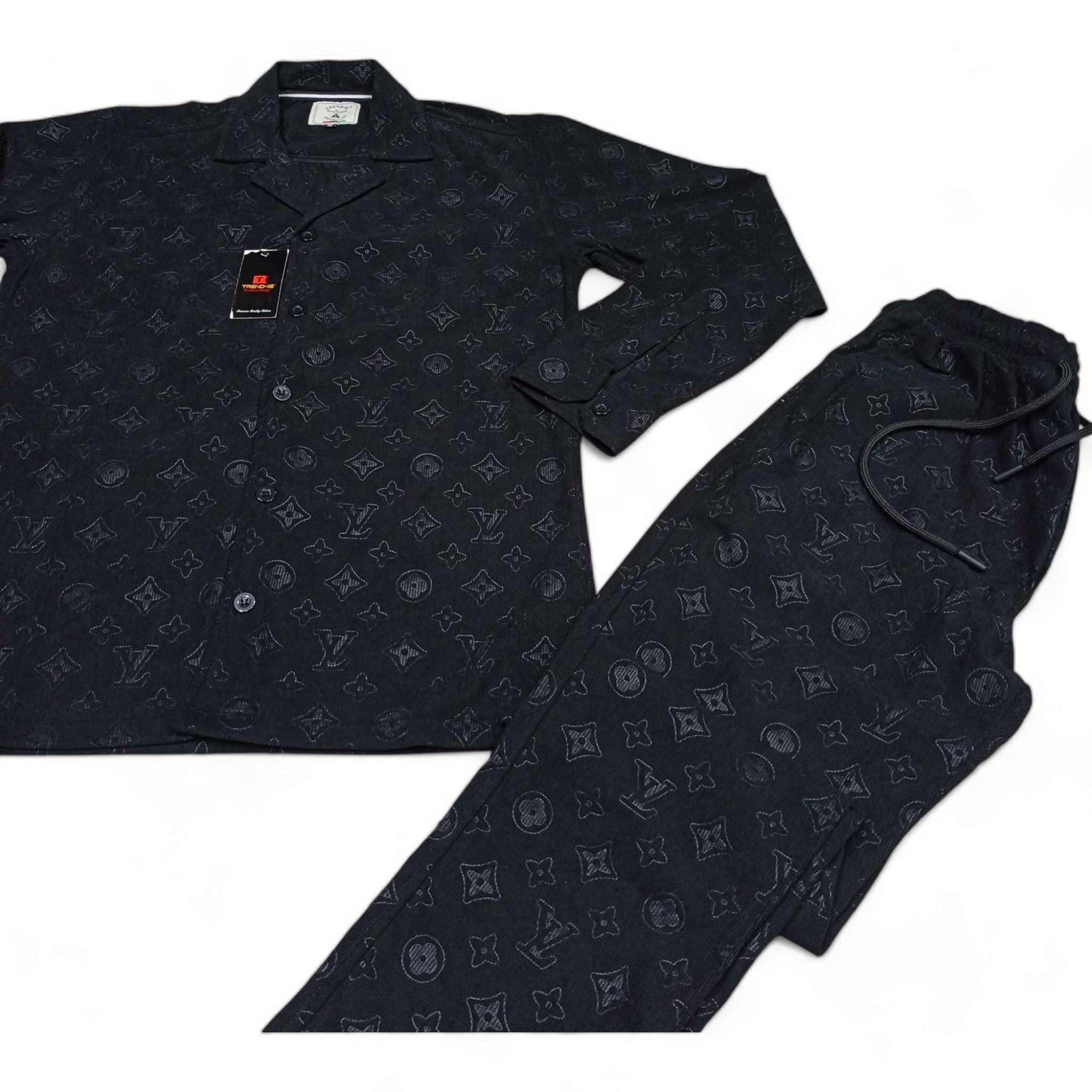 Men China Cotrai Safari Suit- Jet Black L-V - button & threads