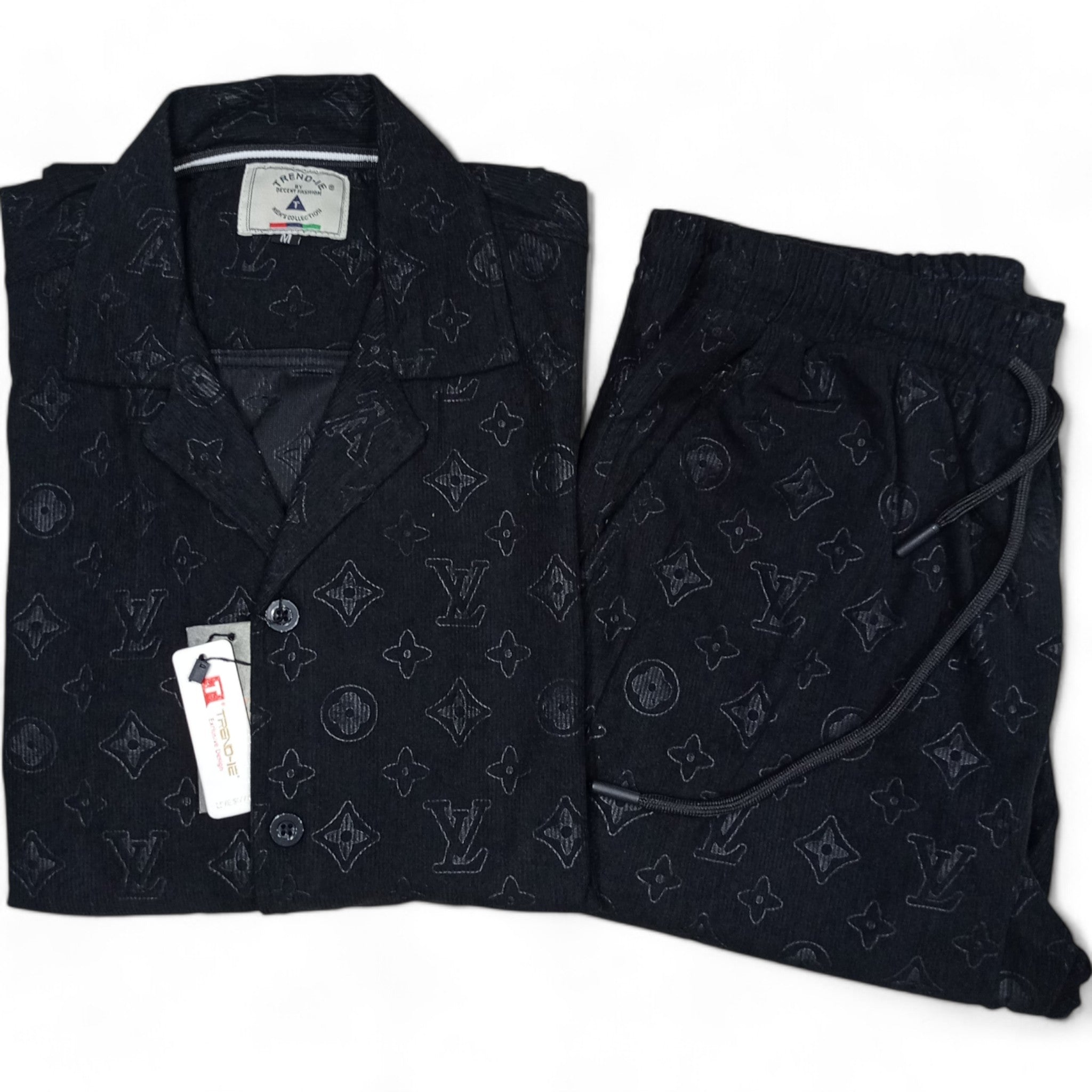 Men China Cotrai Safari Suit- Jet Black L-V - button & threads