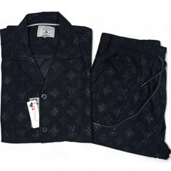 Men China Cotrai Safari Suit- Jet Black L-V - button & threads