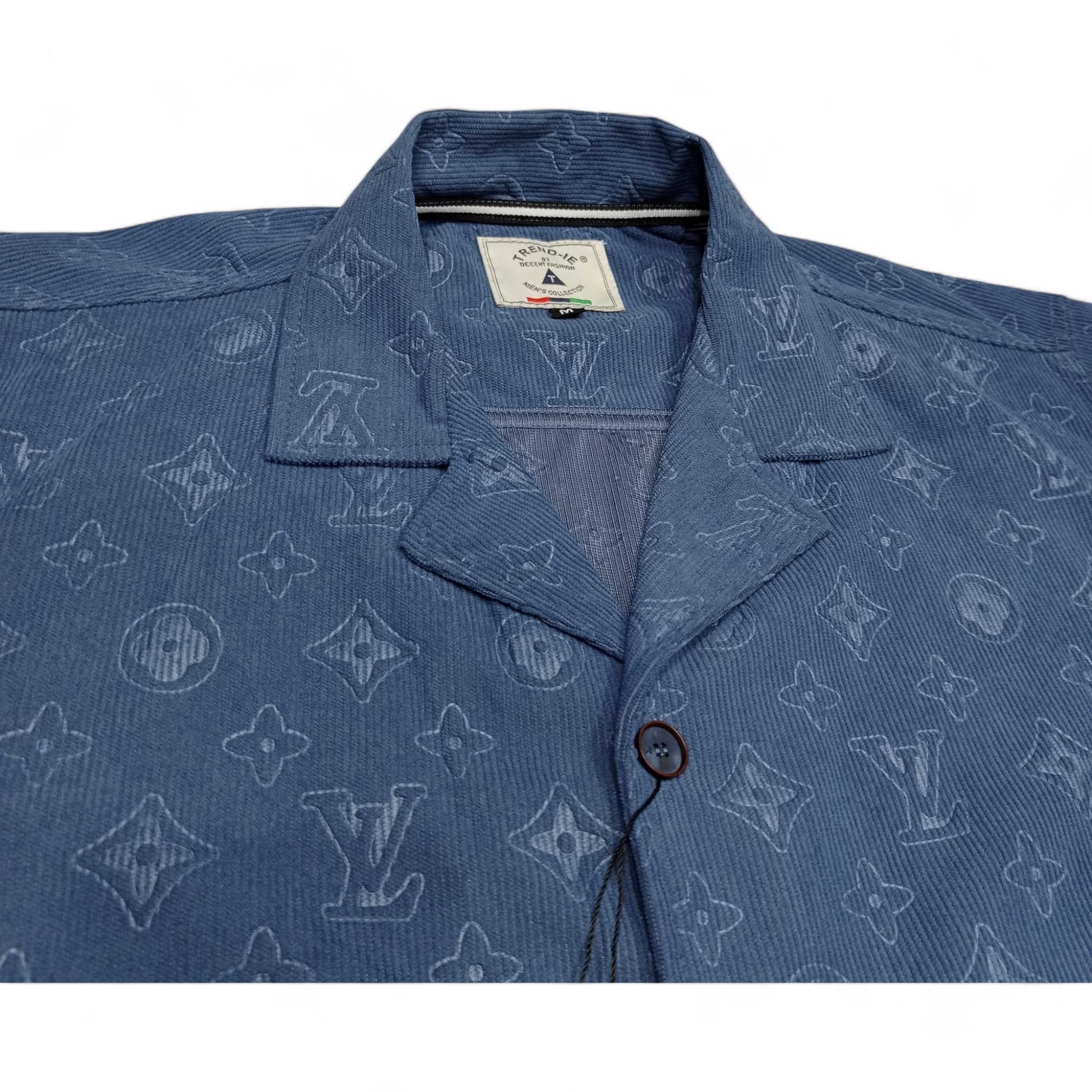 Men China Cotrai Safari Suit- Mid Blue L-V - button & threads