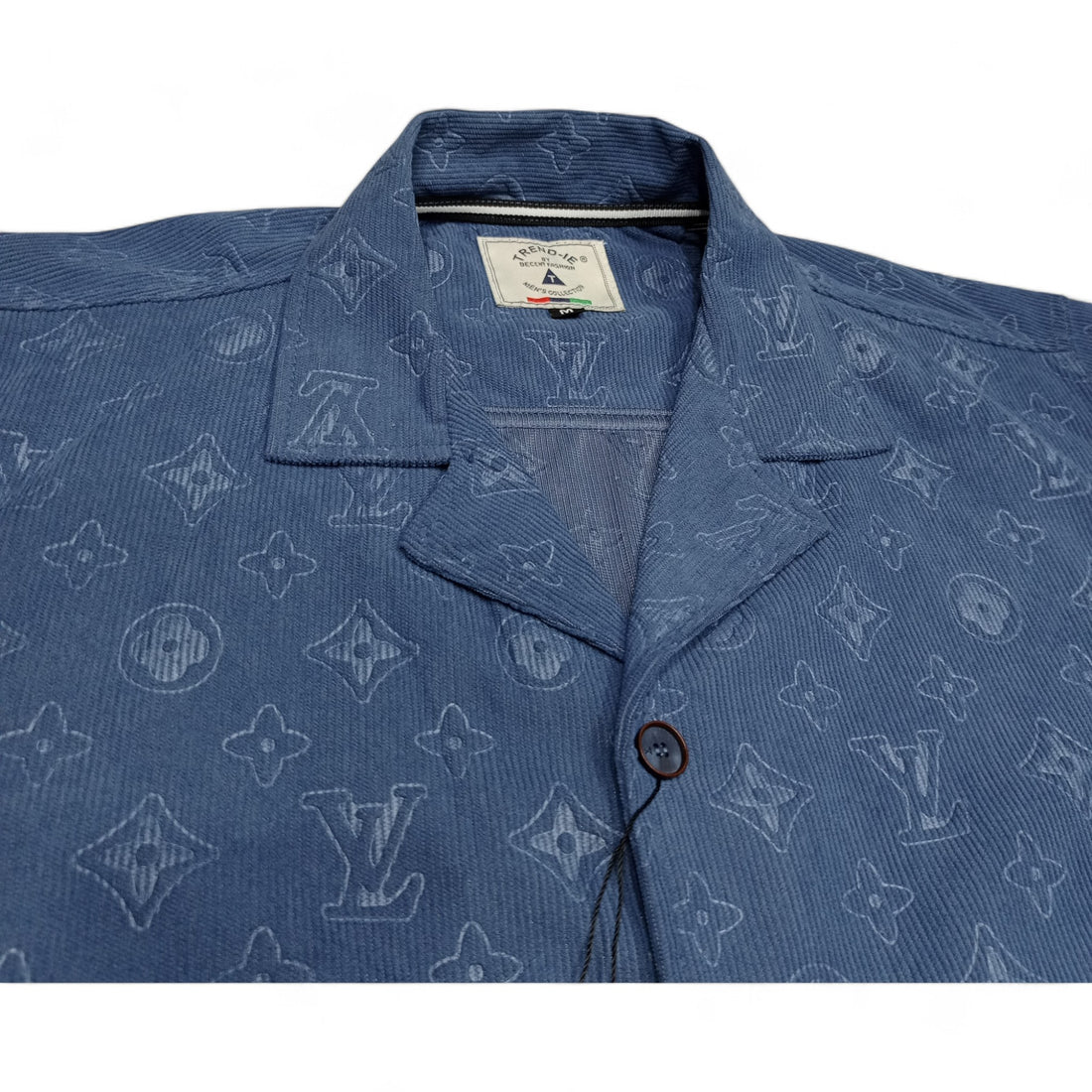 Men China Cotrai Safari Suit- Mid Blue L-V - button & threads