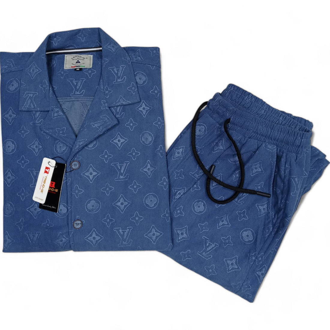 Men China Cotrai Safari Suit- Mid Blue L-V - button & threads