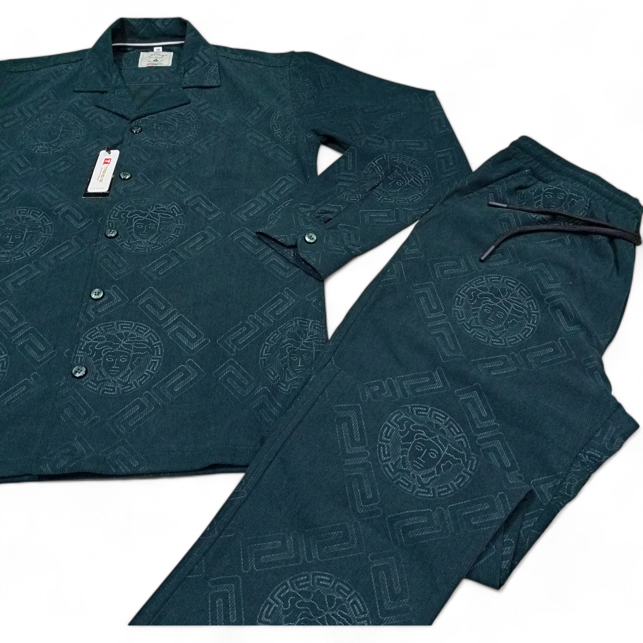 Men China Cotrai Safari Suit- Dark Olive Green -Ve-sachi - button & threads