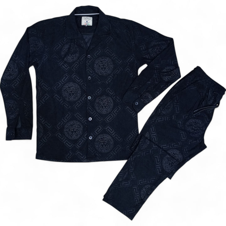 Men China Cotrai Safari Suit- Jet Black -Ve-sachi - button & threads