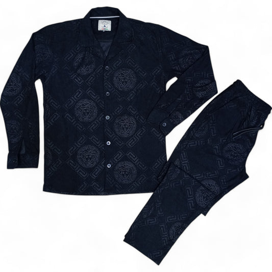 Men China Cotrai Safari Suit- Jet Black -Ve-sachi