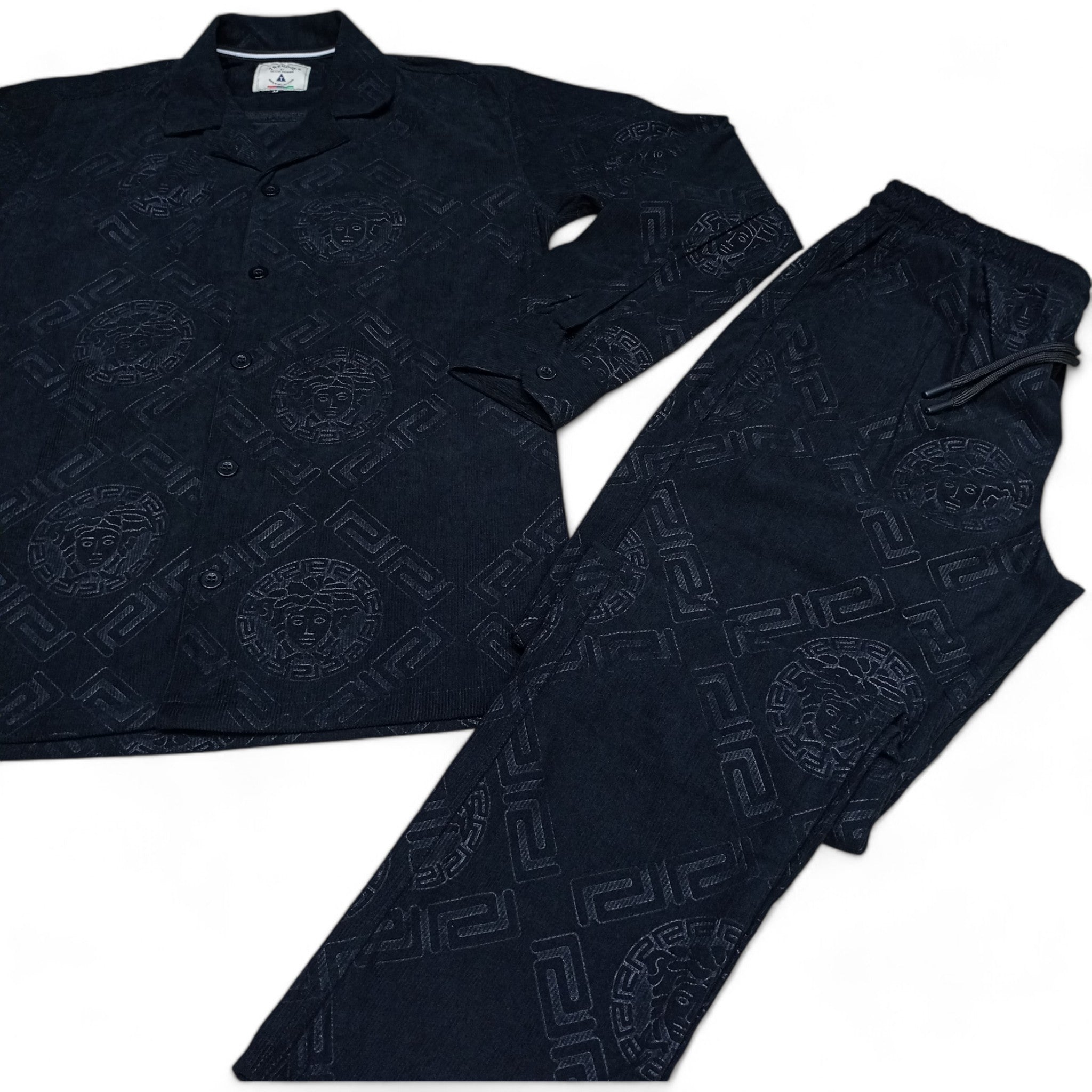 Men China Cotrai Safari Suit- Jet Black -Ve-sachi - button & threads
