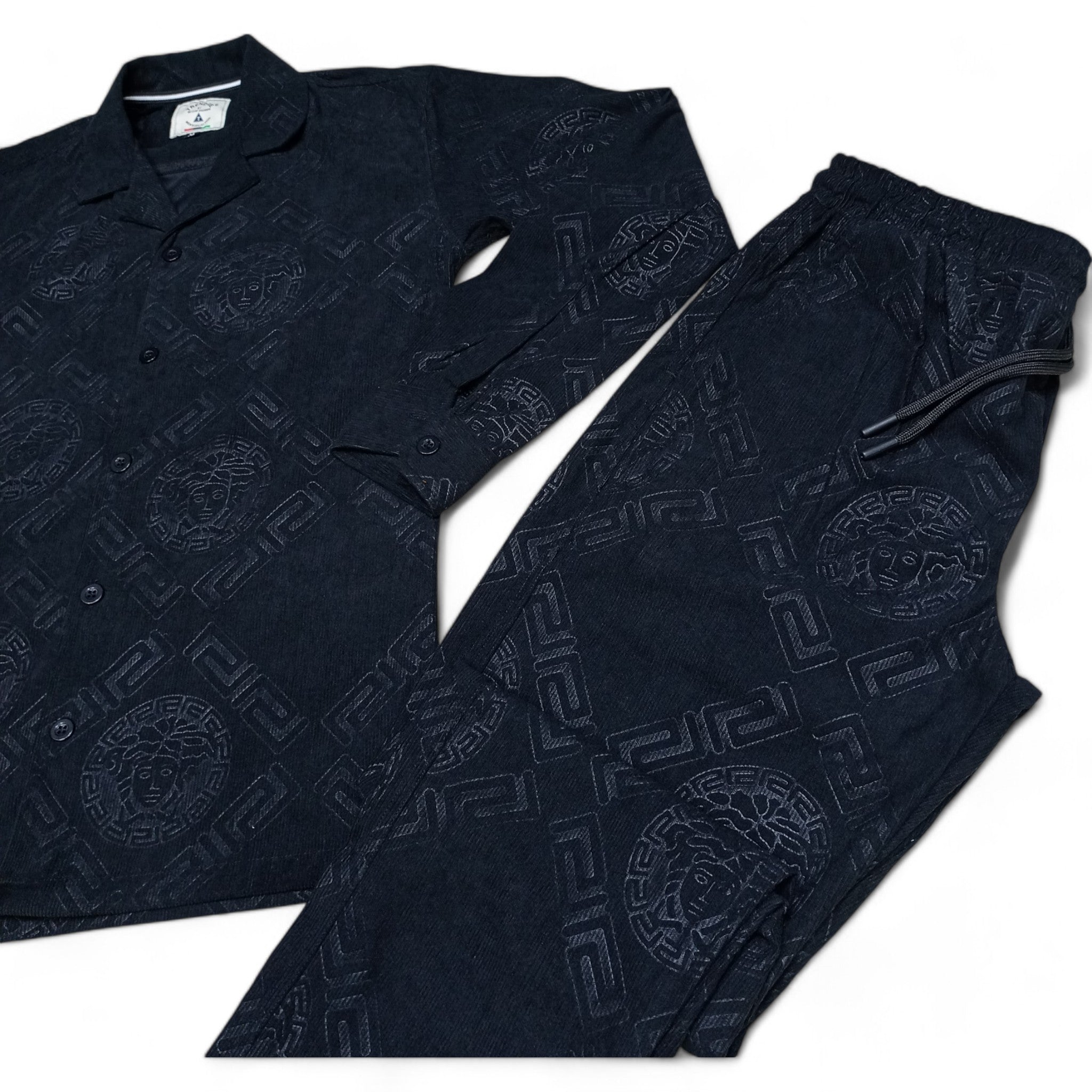 Men China Cotrai Safari Suit- Jet Black -Ve-sachi - button & threads
