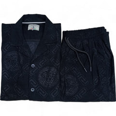 Men China Cotrai Safari Suit- Jet Black -Ve-sachi